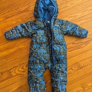 Columbia Blue and Black Printed Hooded Infant One-Piece Snowsuit